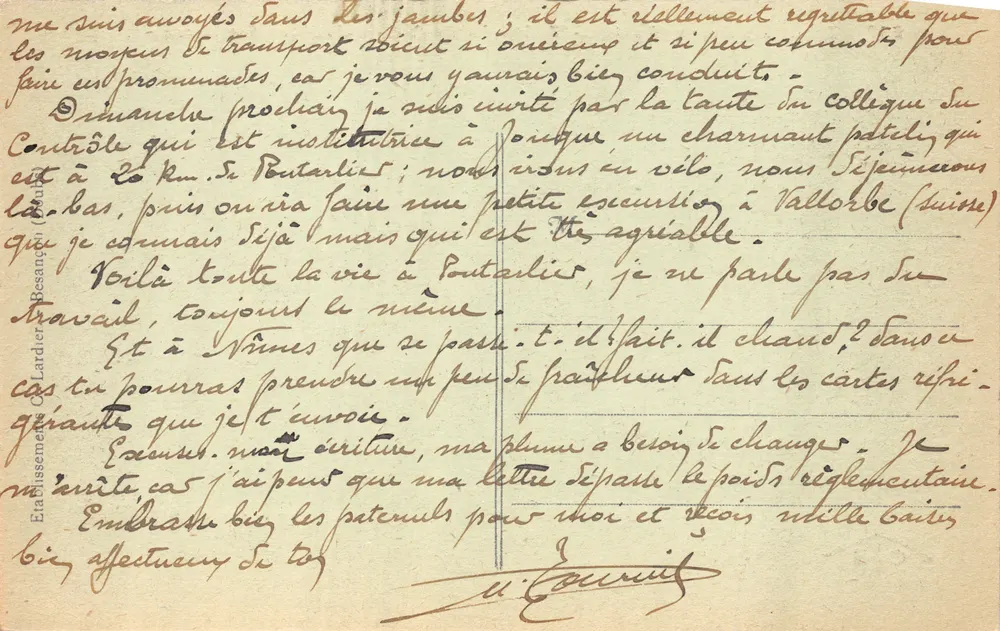 Grenze Frankreich-Schweiz — Tal des Doubs — Belvédère des Recrètes. Verleger CISE, Nr. 937 - Rückseite