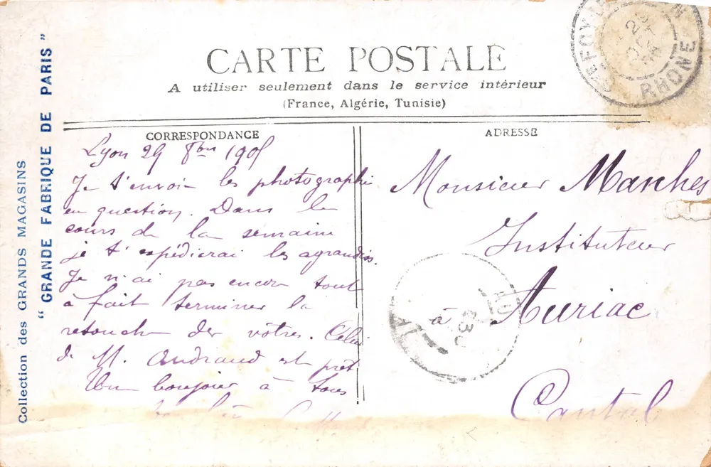 Lyon — A Prefeitura — editor TAERCK Sr. PARIS - Verso