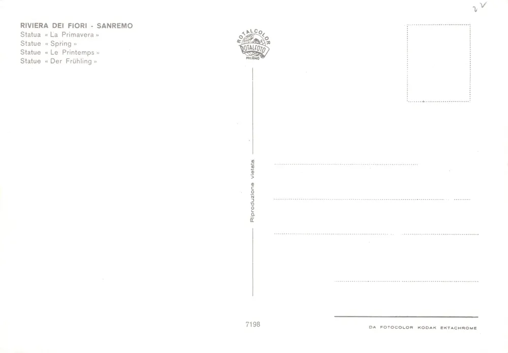 Sanremo — Estátua « La Primavera » — ROTALCOLOR MILANO - Verso