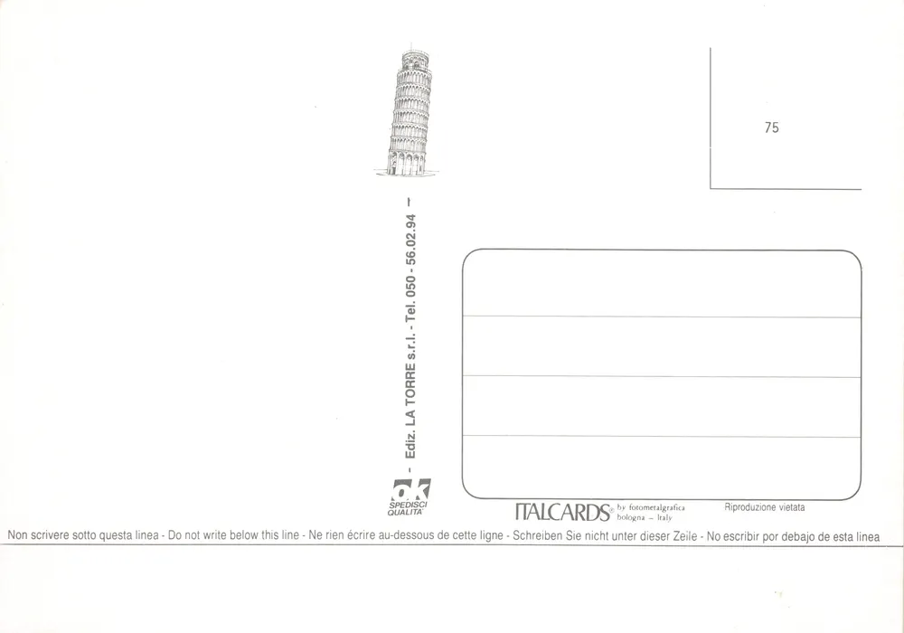 Turm von Pisa — Turm von Pisa — Verlag ITALCARDS - Rückseite