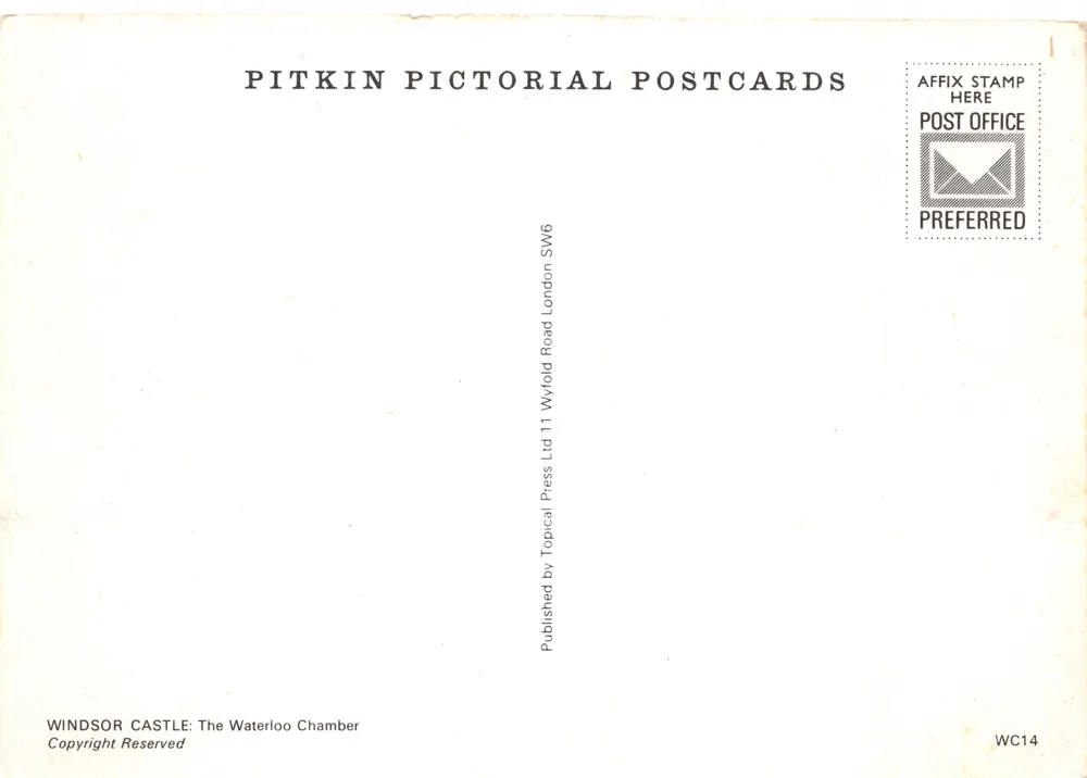 Windsor Castle — The Waterloo Chamber — Pitkin Pictorial Postcards - 뒷면