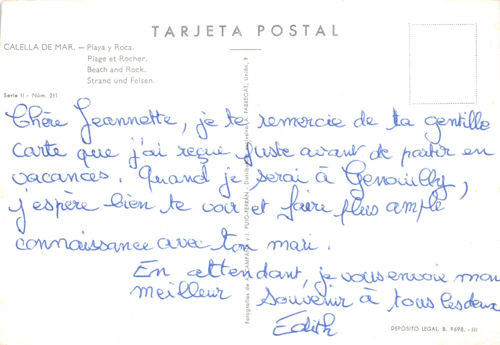 Calella de Mar — Strand und Felsen — Verlag Fabregat, Serie II Nr. 211 - Rückseite