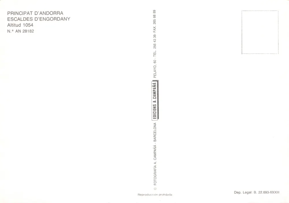 Les Escaldes — Panoramablick, Kirche und Quelle — Éditions A. Campaña, Barcelona - Rückseite