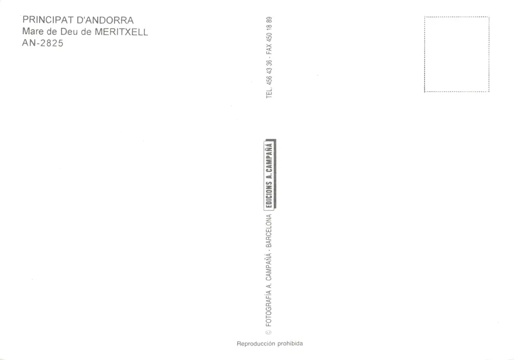 Maria von Meritxell — Kirche und Panoramablick — Éditions A. Campanà, Barcelona - Rückseite