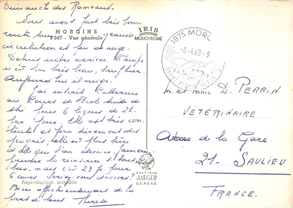 Morgins — Vue générale — Éditions Jaeger, n° 3047 - 뒷면
