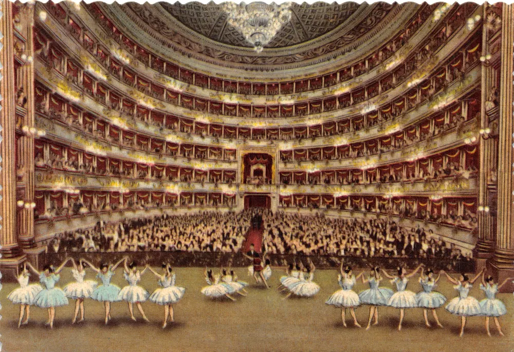 Theater La Scala — Innenansicht — Verlag Fratelli Scrocchi, n° 4876-8 - Vorderseite