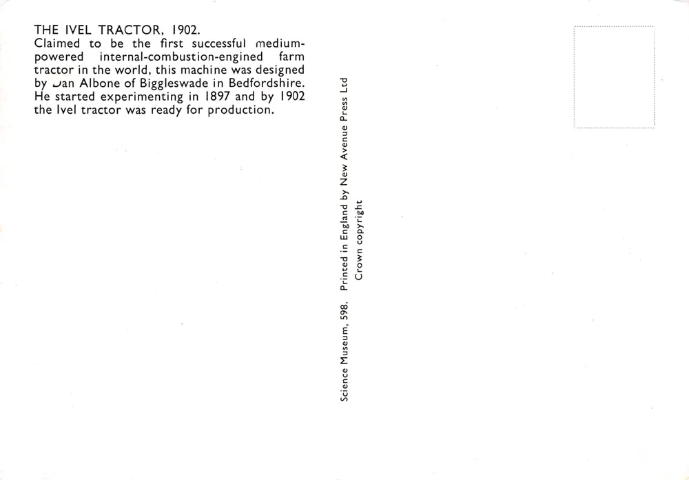 Trator Ivel — modelo 1902 — editor Science Museum Ltd - Verso