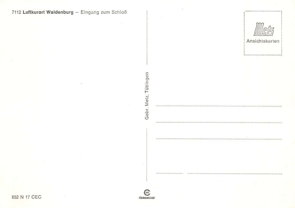 Waldenburg — Entrée du château — éditeur Mets, Tübingen - Verso