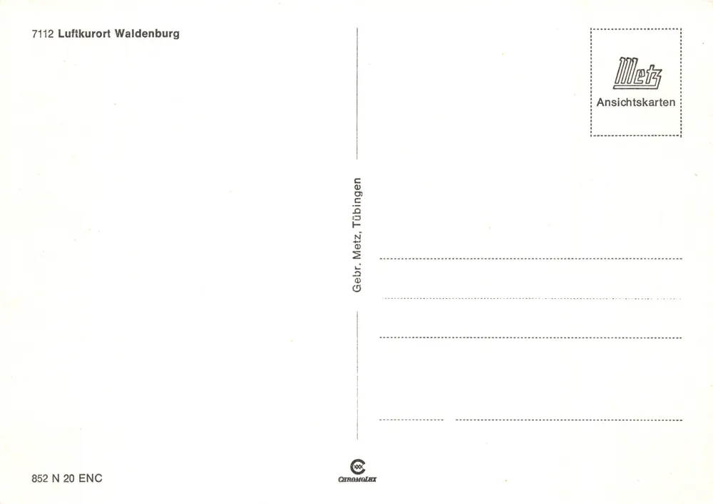 Waldenburg — Ansicht der Festung und des Schlosses — Verlag Metz, Nr. 7112 - Rückseite