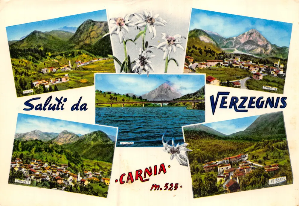 Verzegnis — Panoramablick und Edelweissblüten — Ed. ris. L. Moro - Tolmezzo - Vorderseite