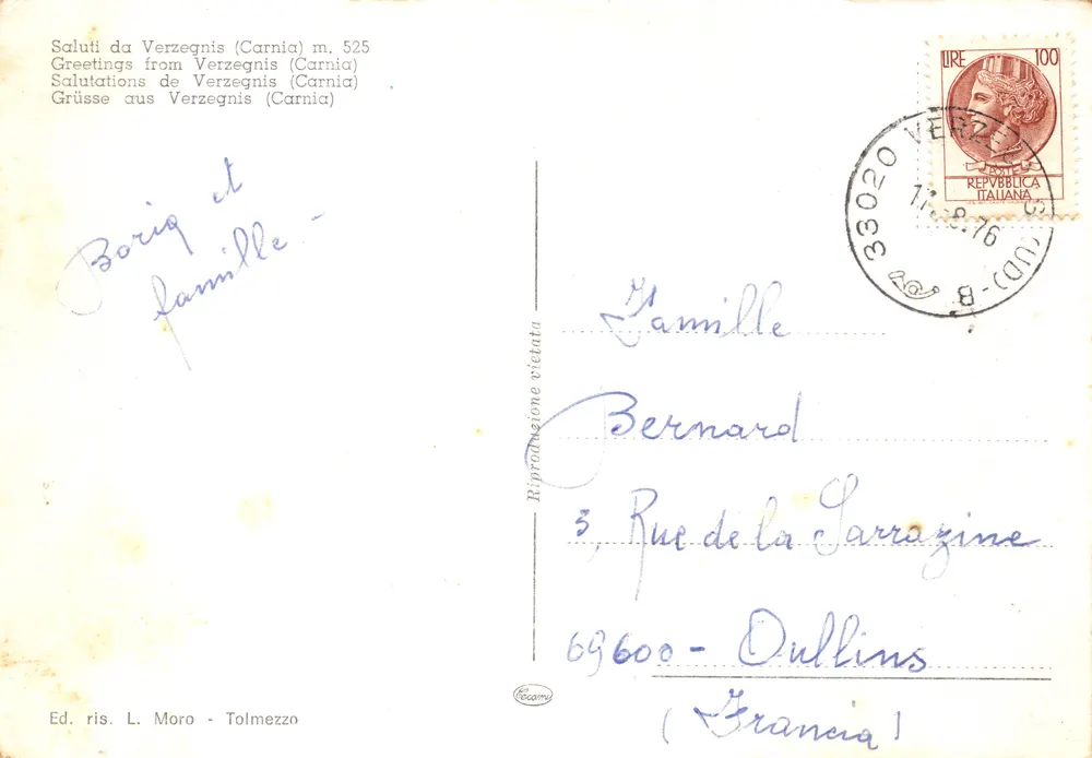 Verzegnis — Panoramablick und Edelweissblüten — Ed. ris. L. Moro - Tolmezzo - Rückseite