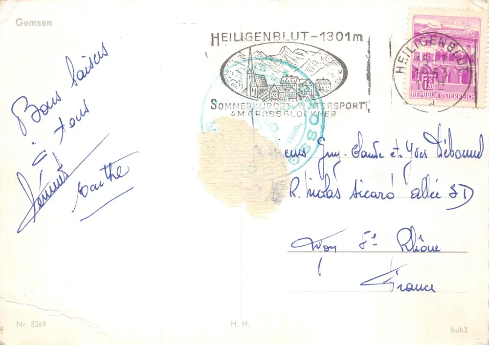 Zwei Alpenhirsche in der Schnee — Heiligenblut-1301m, Verlag H.H. n°8369 - Rückseite