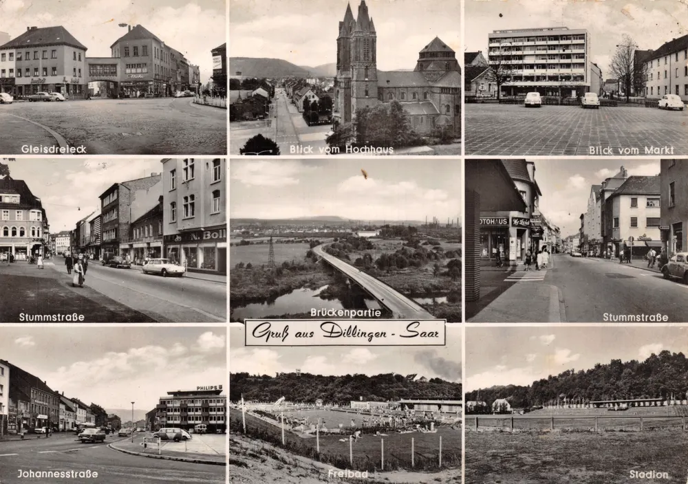 Dillingen-Saar — vue panoramique avec éditeur Rostek's Ansichtskarten-Verlag - Recto