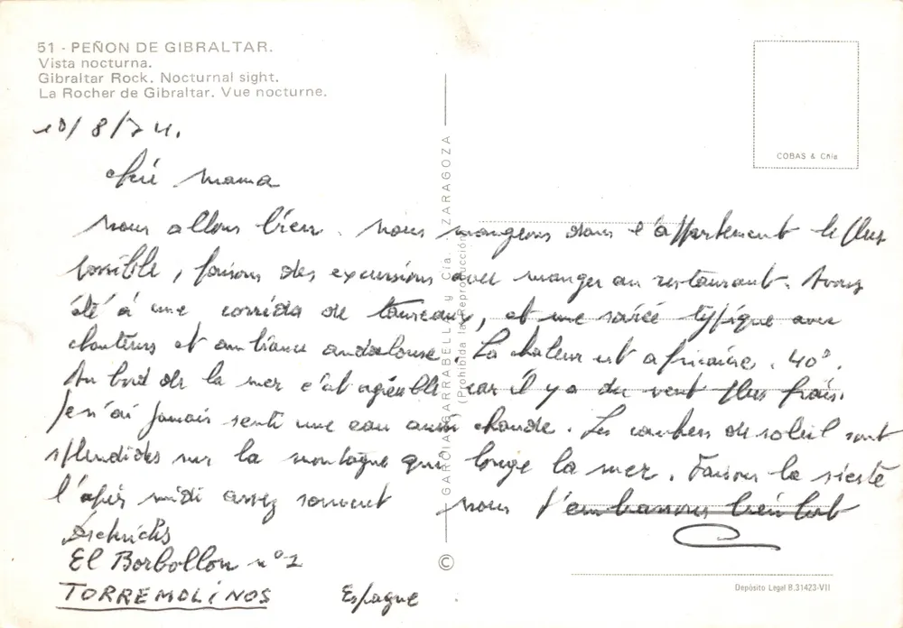 Der Felsen von Gibraltar — nächtliche Ansicht — Verlag COBAS & Cía, Nr. 51 - Rückseite