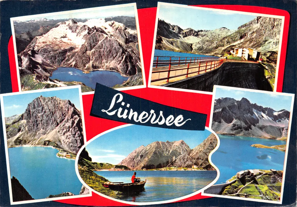 Lünersee — alpiner See umgeben von schneebedeckten Bergen — Verlag Ferienparadies Vorderland - Vorderseite