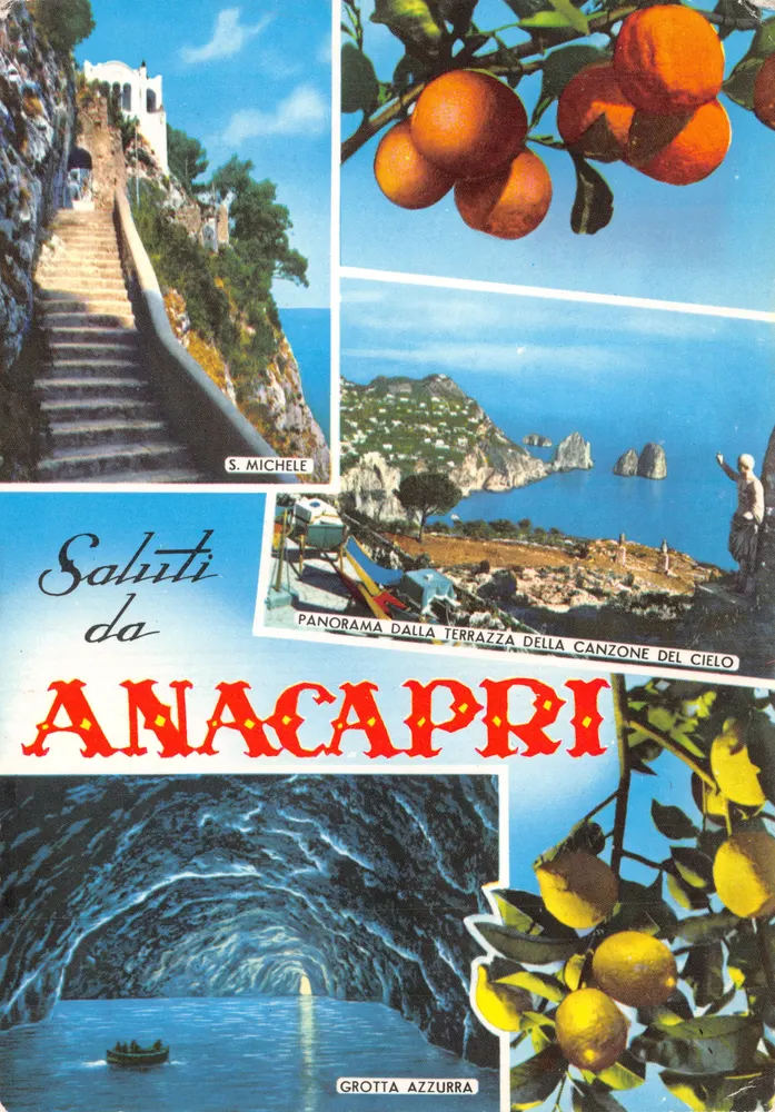 Anacapri — Panoramen, Orangen und Höhle — Verlag ALTEROCCA TERNI-ITALY, n°71193 - Vorderseite