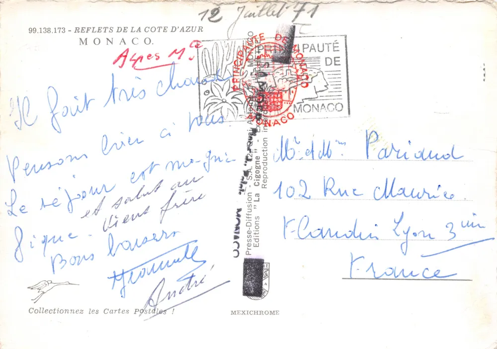 Monaco — Panoramablick auf den Hafen und den Felsen — Verlag Presses-Diffusion « La Cigogne » - Rückseite