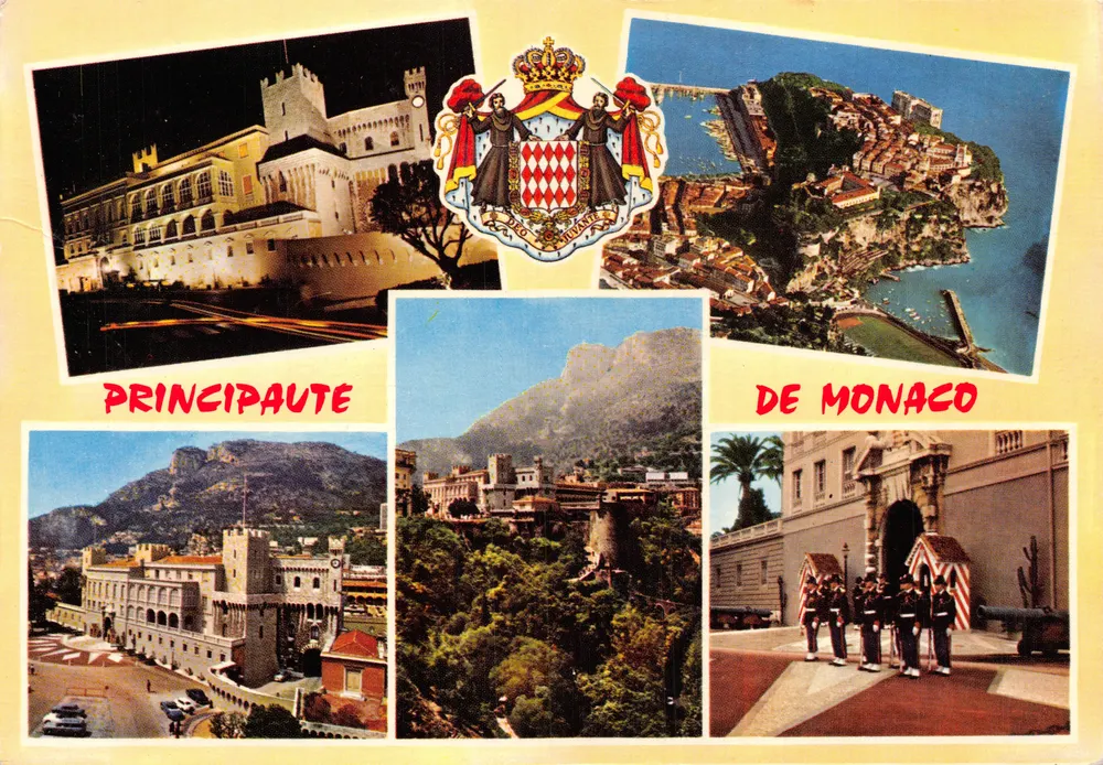 Principat von Monaco — Ansicht des Palastes, der Felsen und der Garde - Vorderseite