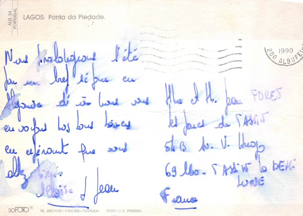 Algarve — Küstenlandschaft mit Klippen und Segelboot — Verlag SOFOTO, Nr. 34 - Rückseite