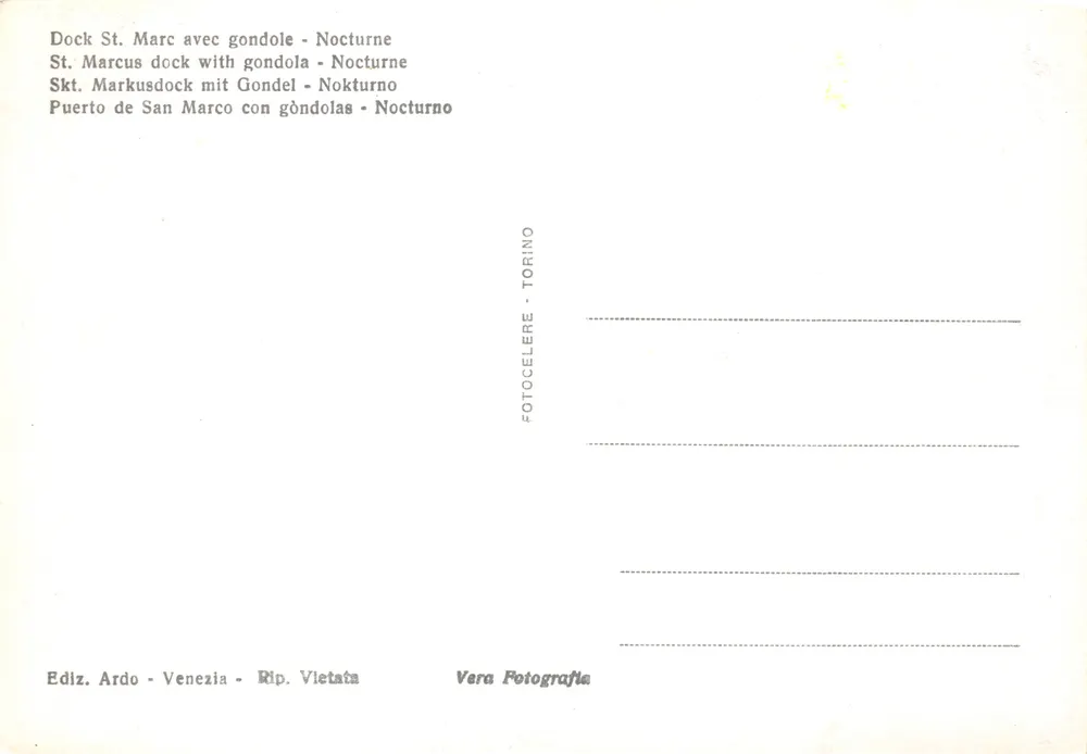 Venedig - Piazza San Marco mit Gondeln - Nachtansicht - Verlag Ediz. Ardo - n°30 - Rückseite