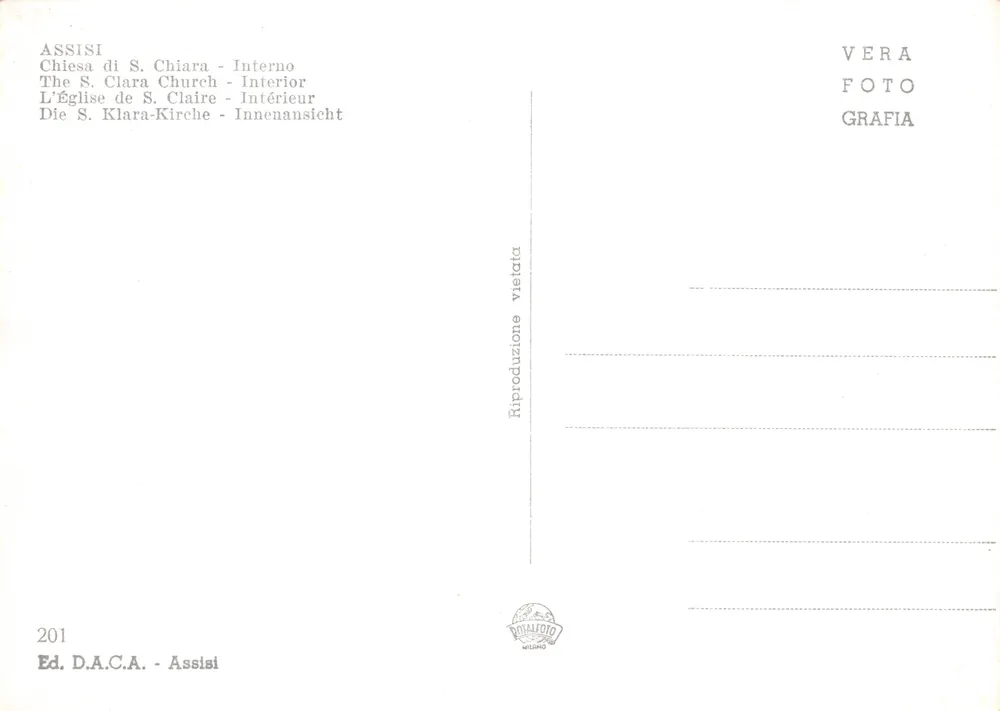 Assisi — Innenansicht der Kirche S. Chiara — Ed. D.A.C.A. - Assisi, Nr. 201 - Rückseite