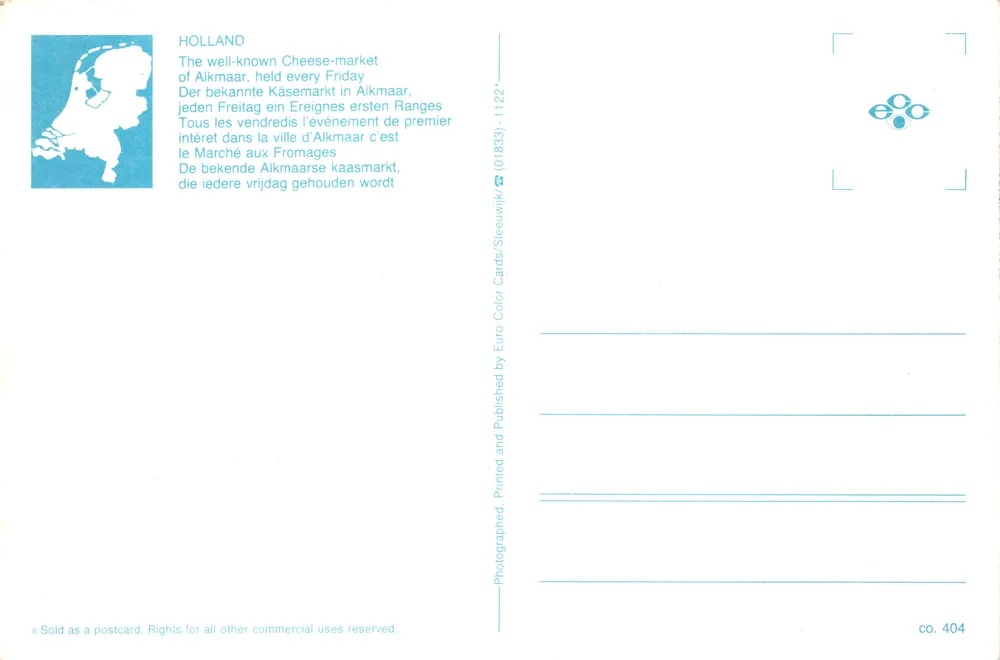 Käsemarkt von Alkmaar — Alkmaar — Verlag Steeuwijk, Nr. 404 - Rückseite