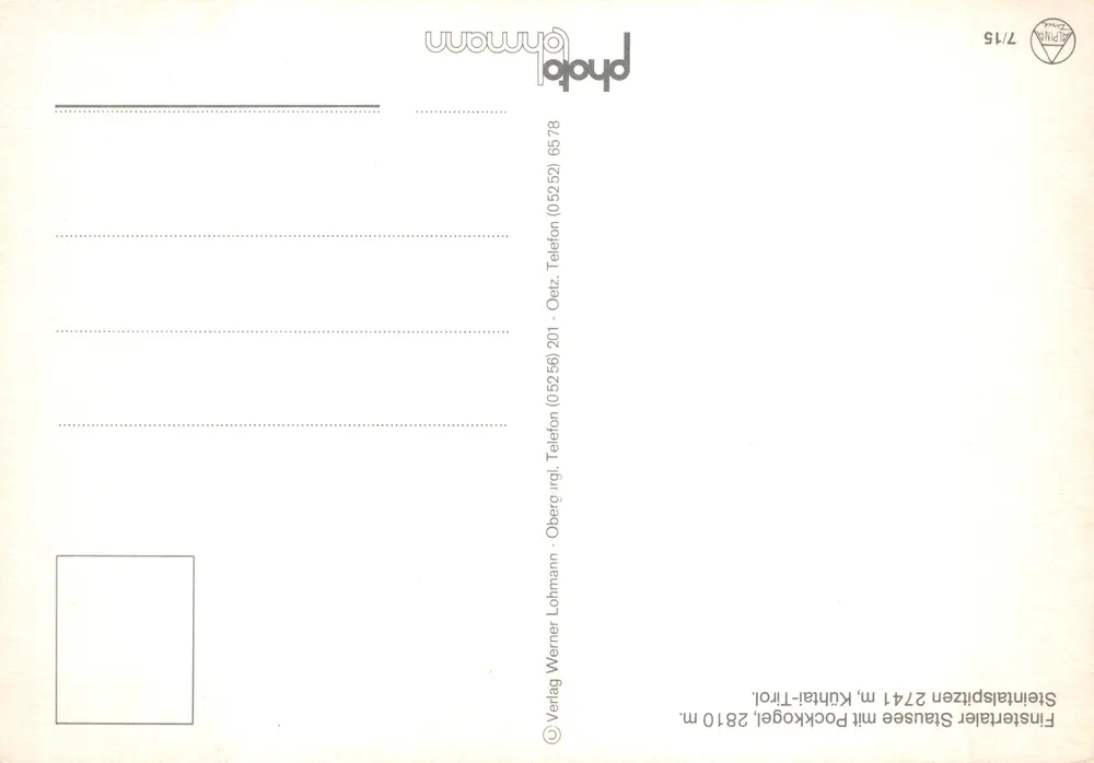 Pockkogel — See und Staudamm des Finstertaler Stausees — Verlag Werner Lohmann, Nr. 715 - Rückseite