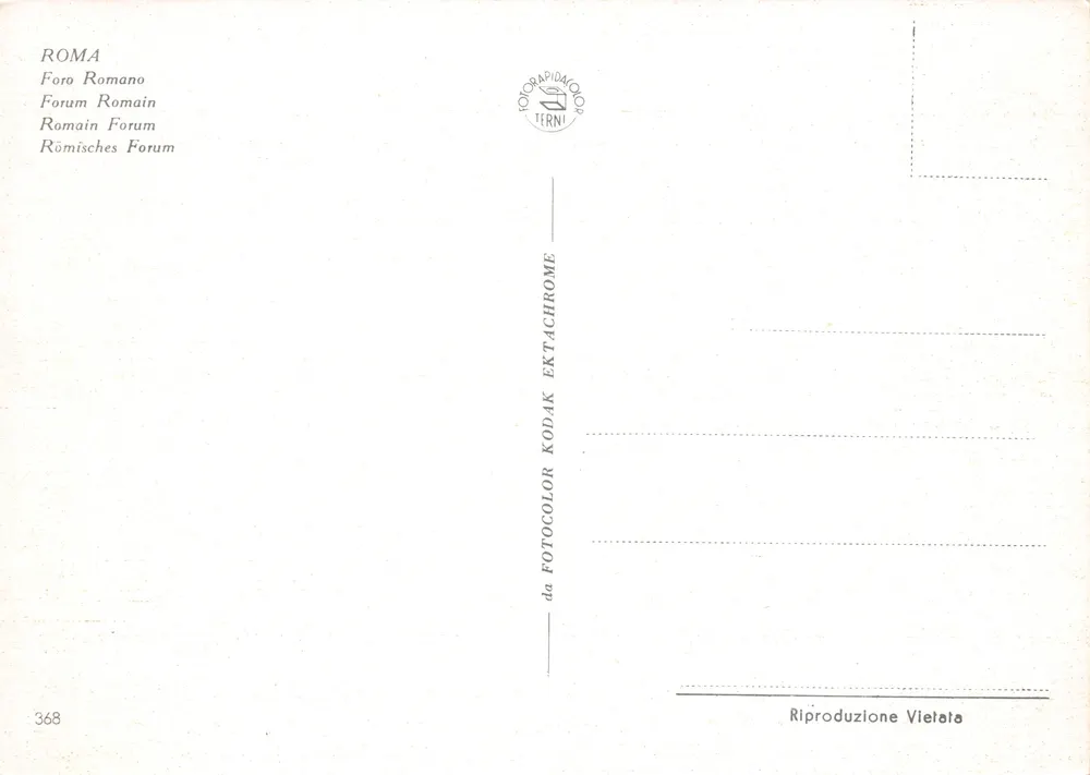 Rom — Römisches Forum — Verlag FOTORAPIDACOLO TERNI n° 368 - Rückseite