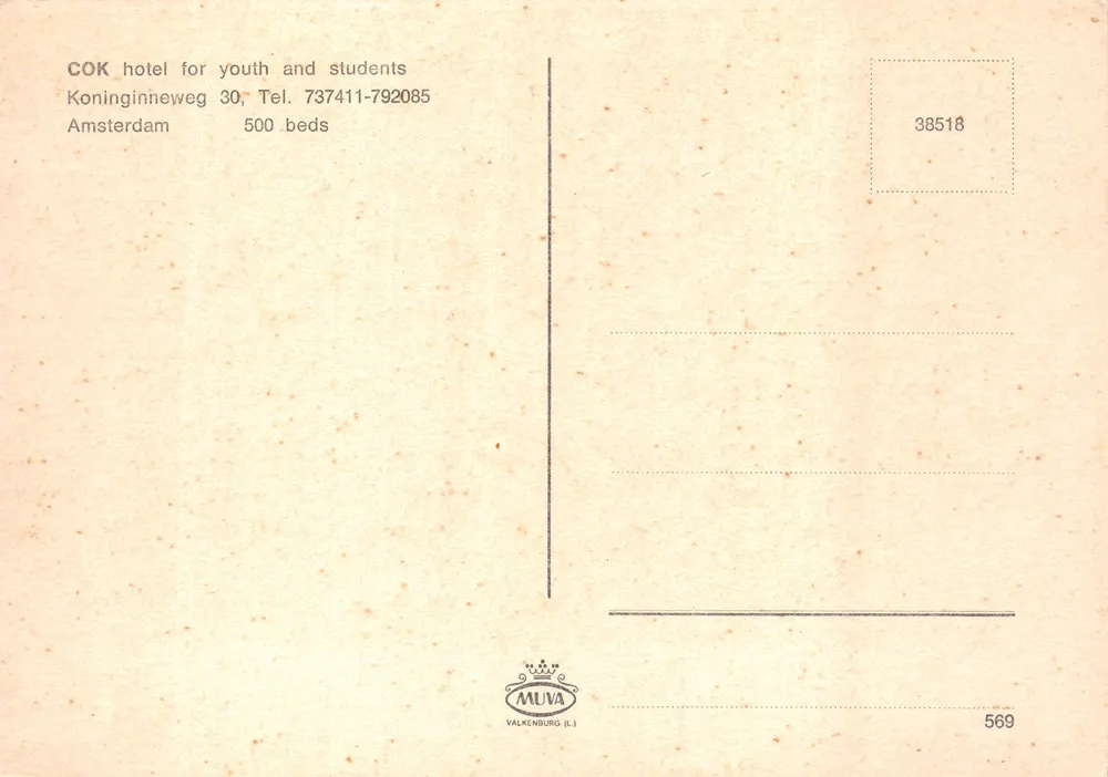 Hotel COK — Amsterdam, Niederlande — Verlag MUVA VALKENBURG (L.) - Rückseite