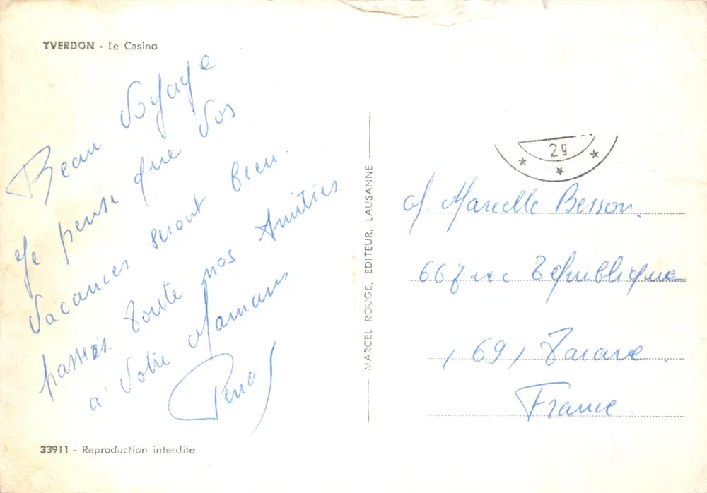 Yverdon — Le Casino — Marcel Rouge, éditeur, Lausanne - Verso