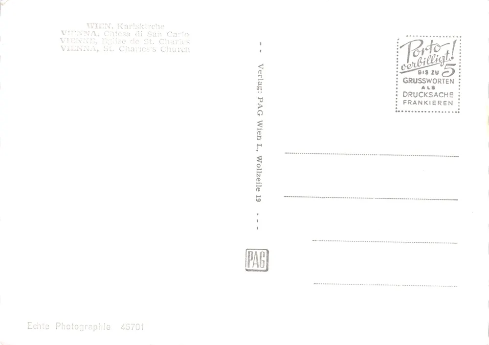Wien, St. Charles-Kirche — Verlag PAG Wien, Nr. 45701 - Rückseite