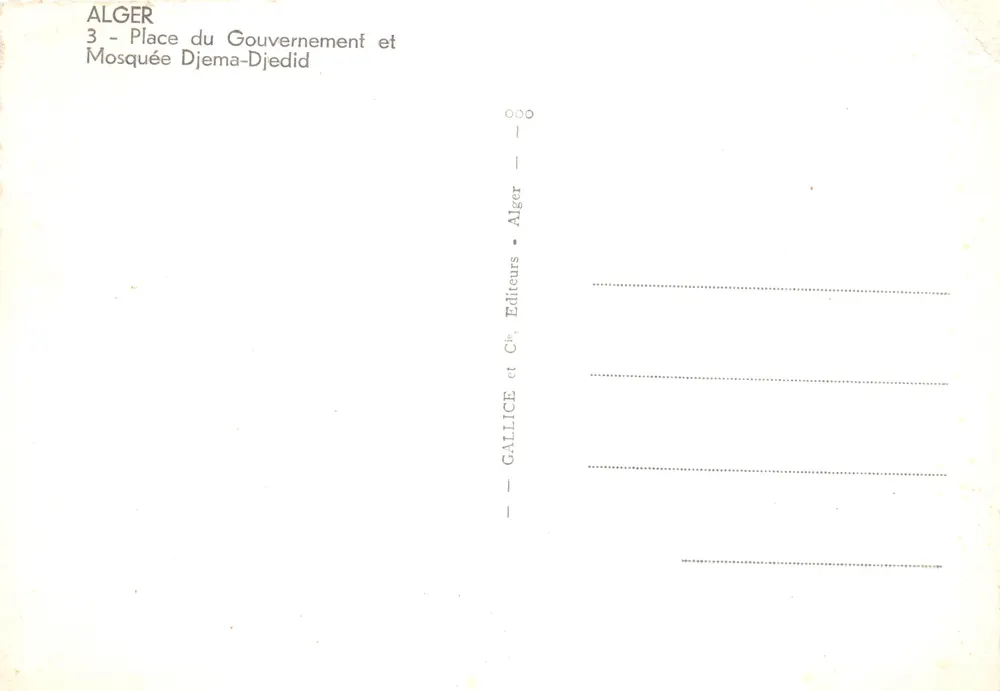 Algerien — Place du Gouvernement und Moschee Djemâa-Djedid — Verleger Jansol - Rückseite