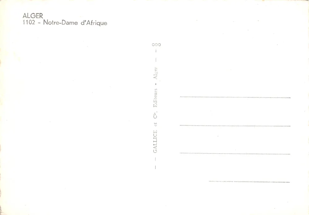 Alger - Ansicht der Notre-Dame d'Afrique — Verlag GALLICE et Cie, Alger, Nr. 1102 - Rückseite