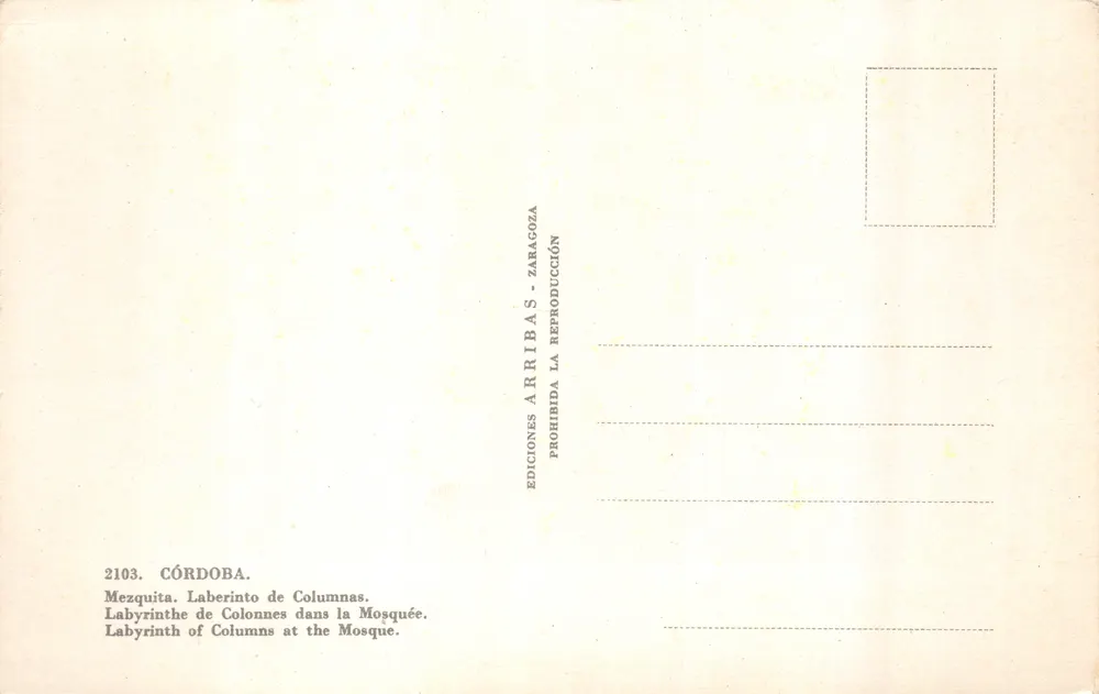 Moschee von Córdoba — Innenansicht mit Säulenlabyrinth — Edition Arribas, Nr. 2103 - Rückseite