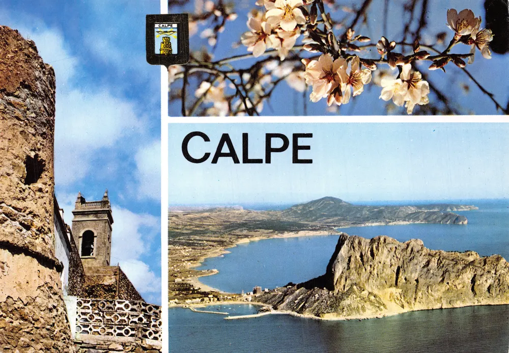 Calpe — Panoramablick und Mandelblüten — Verlag: Escudo de Oro - Vorderseite