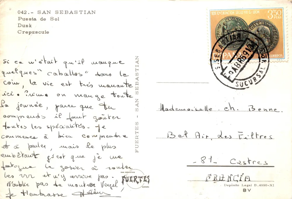 San Sebastián — Puesta de Sol — éditeur FUERTES ESPAÑA - Verso