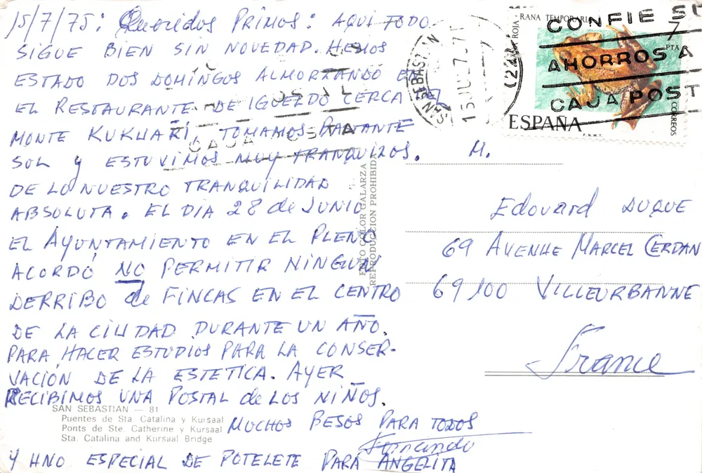San Sebastián — Brücken von Sta. Catalina und Kursaal — Verleger nicht sichtbar - Rückseite