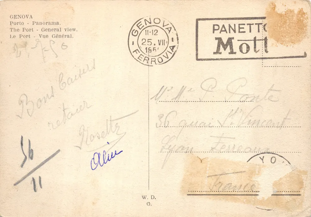 Genova — Panoramablick auf den Hafen — Verlag Panetto Mott - Rückseite