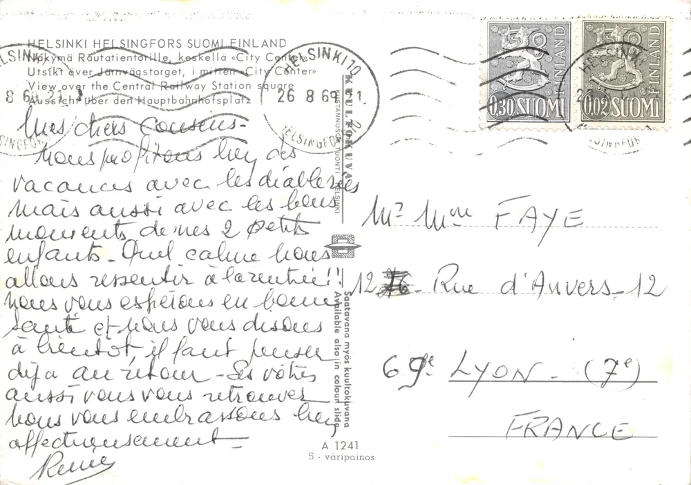 Helsinki — Vue sur la gare centrale — éditeur A 1241 - Verso