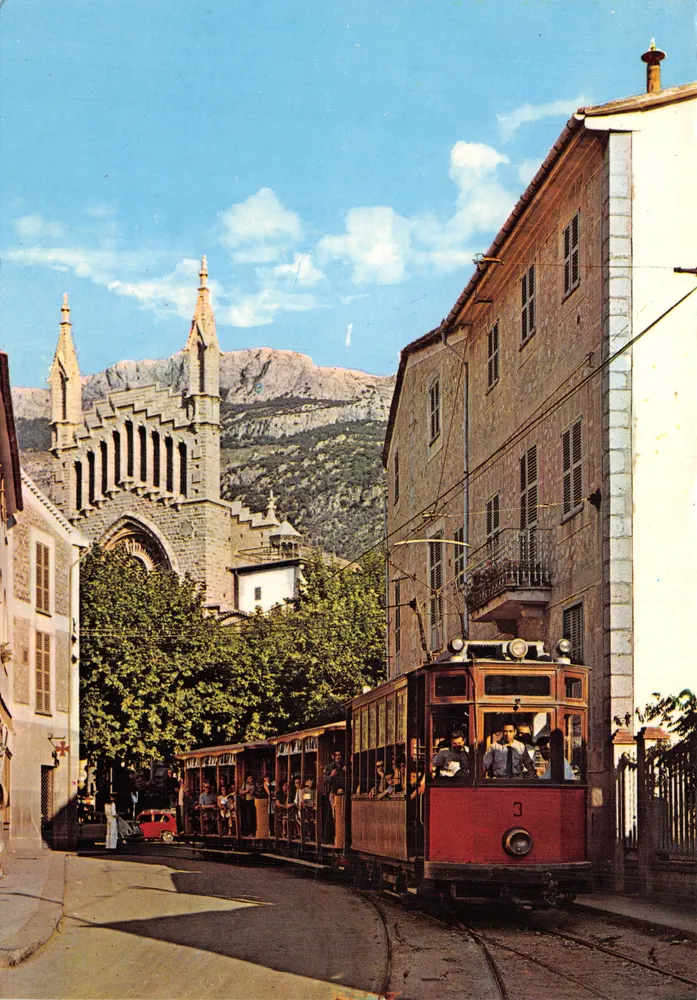 Soller — Tramway et cathédrale — Éditeur : Comercial Cavi - आगे