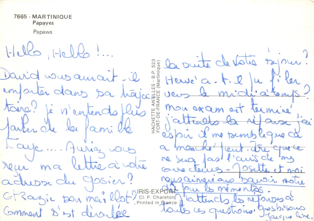 Árvore de mamão — Martinica — Hachette Antilles - Verso