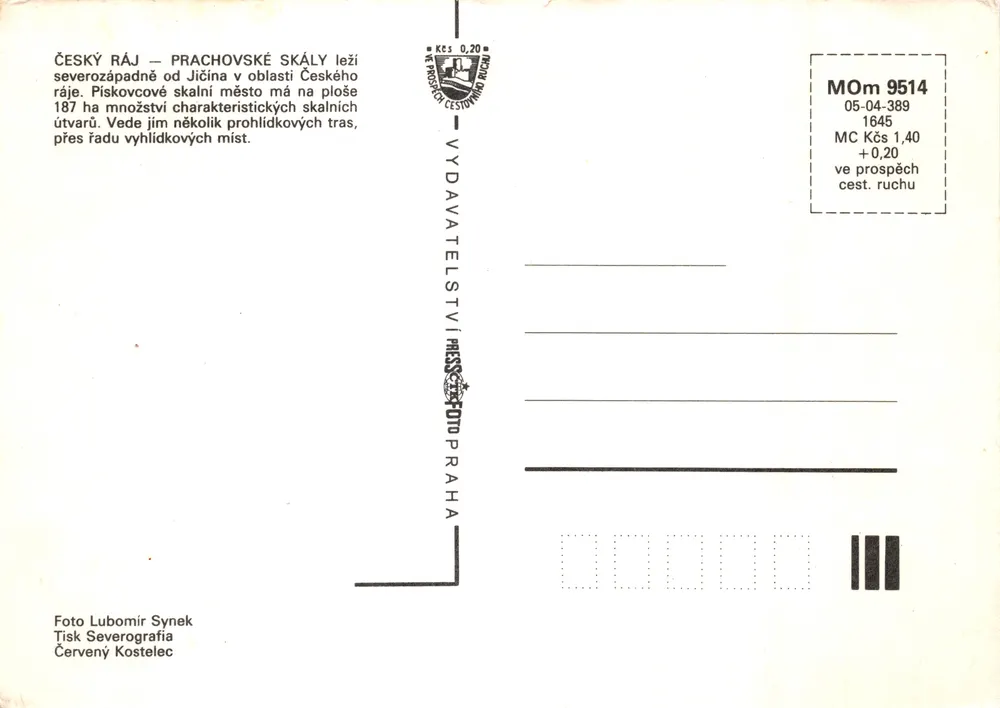 Tschechisches Paradies — Prachovské skály — Verlag Vydavatelství Miss, Prag - Rückseite