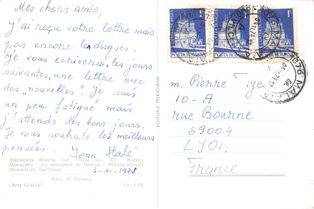 Kloster von Bistrița — Verlag EDITURA MERIDIANE, Nr. 1,50 - Rückseite