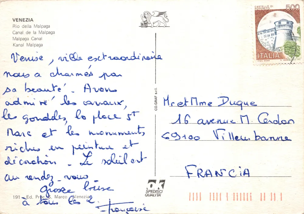 Veneza — Canal da Malpaga — Ed. Proc. S. Marco - Verso