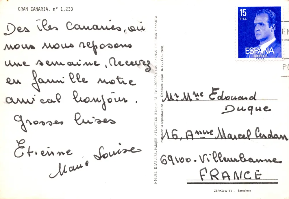 Gran Canaria — Küstenlandschaft, Dünen und Blumen — Verlag Miguel Díaz, Nr. 1.233 - Rückseite