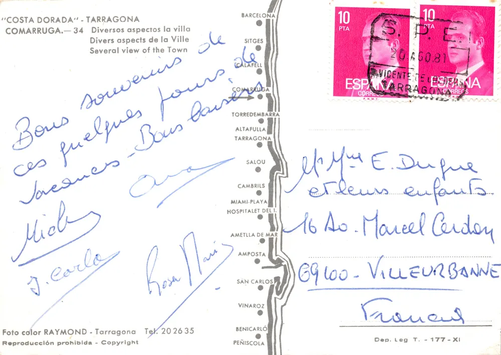 Comarruga — Ansicht der Stadt und ihrer Einrichtungen — Verlag RAYMOND Tarragone - Rückseite