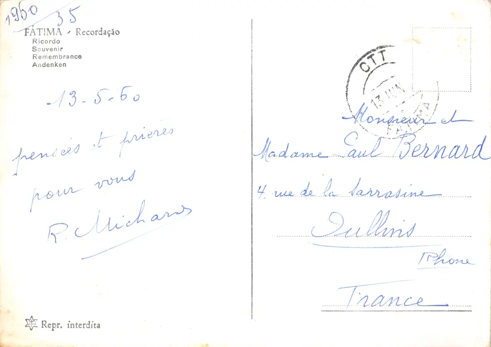 Fátima — Panorama, Prozession, Heiligtum und Arkaden — Verlag Fátima, Nr. 301 - Rückseite