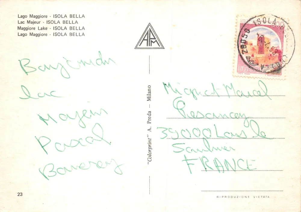 Lago Maggiore — Insel Belle — Verlag 'Colorprint' A. Preda Milano n°23 - Rückseite