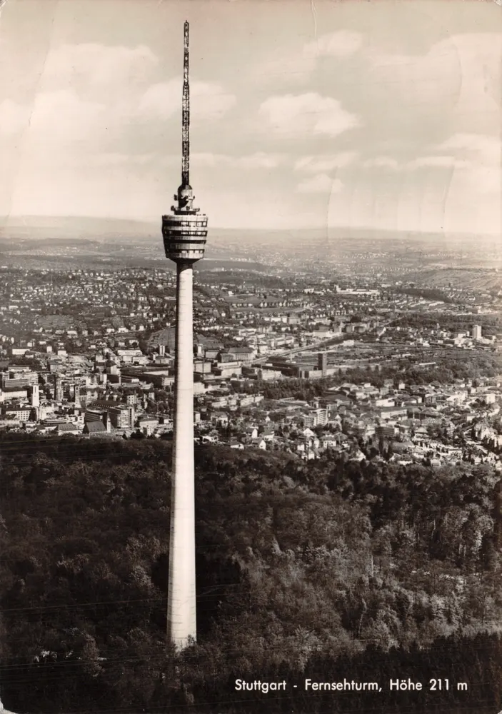 Stuttgart - Fernsehturm, Höhe 211 m — Verlag Luftbild-Verlag Brugger, Nr. 92312 - Vorderseite