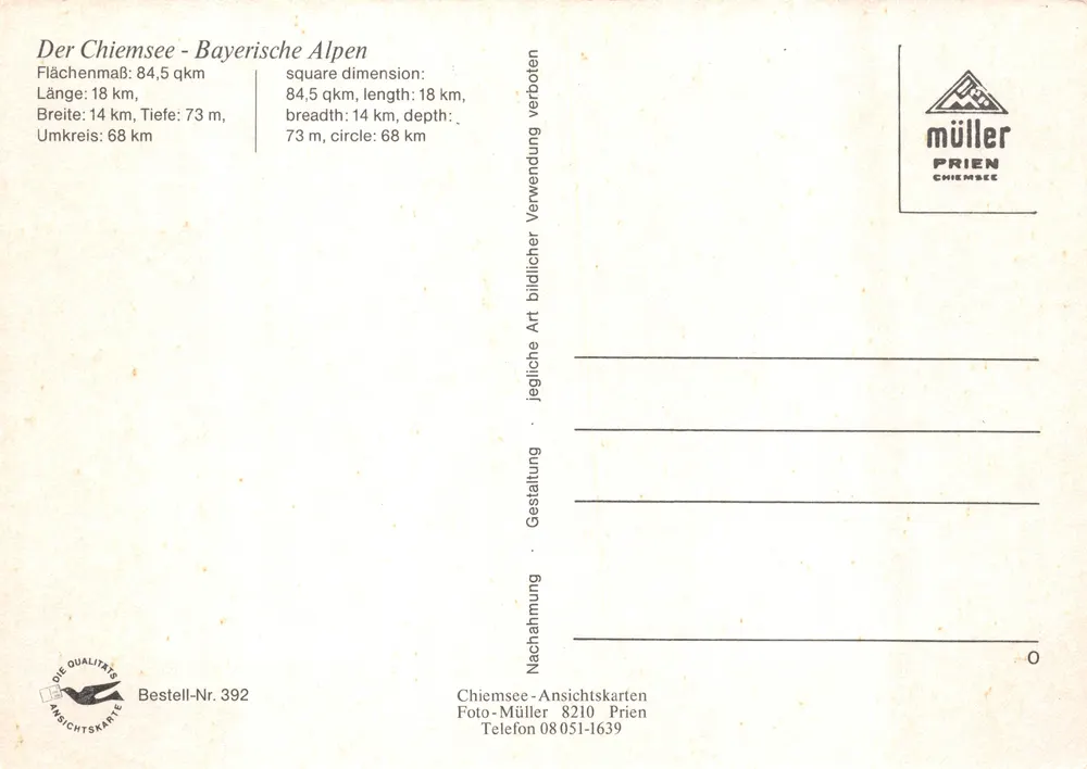 Chiemsee — carte routière illustrée — éditeur Müller Prien - Verso